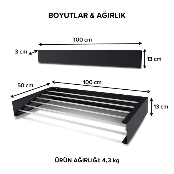 AYZ Belize Çamaşır Kurutma Askısı - Duvara Monte Kurutmalık - 100 cm - 7