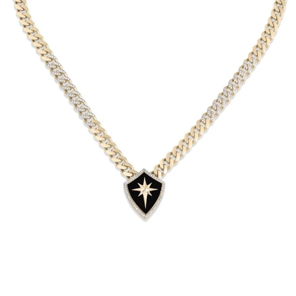 14k Altın Ema Kalkan Figürlü Gurmet Kolye - Resim 2