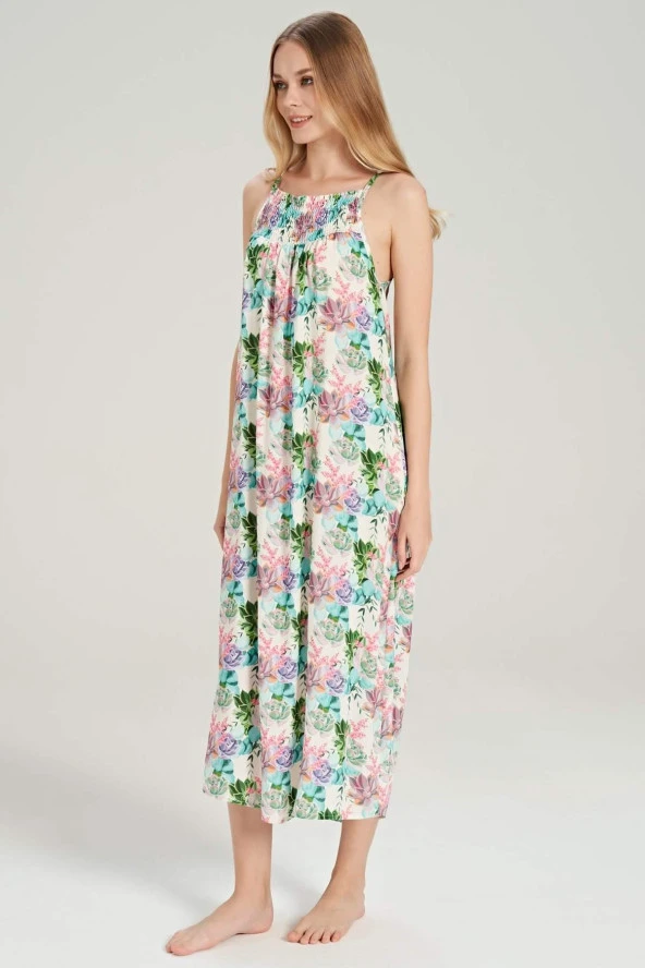 Feyza Kadın Lila Çiçek Desen Elbise 5027 - Resim 2