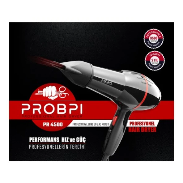PROBPI PR 4500 Profesyonel Siyah Saç Kurutma Fön Makinesi (8681612488022)