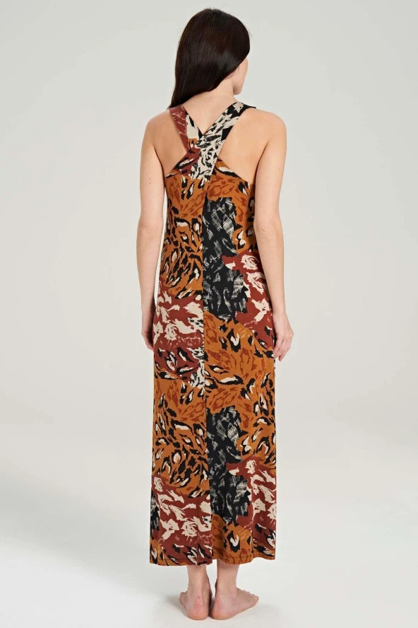 Feyza Kadın Siyah Karışık Desen Elbise 5050 - Resim 3