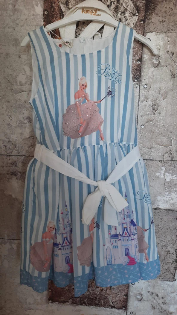 Pampal princess askılı elbise ACIK MAVİ