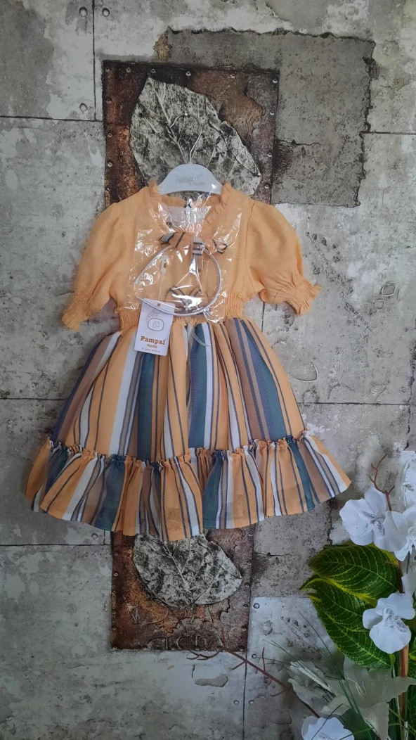 PAMPAL KAVUN RENGİ KIZ ÇOCUK ELİBİSESİ