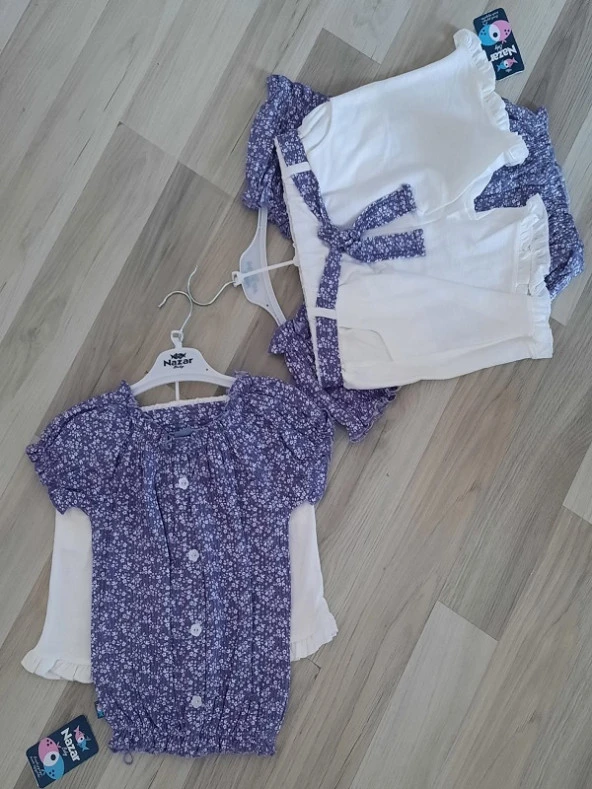 NAZAR 23296 ÇİCEK DES RAPORLU KIZ  TAKIM - 3