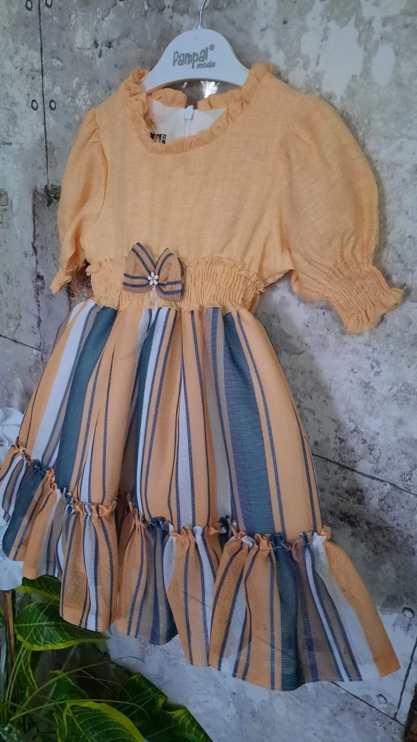 PAMPAL KAVUN RENGİ KIZ ÇOCUK ELİBİSESİ - 4