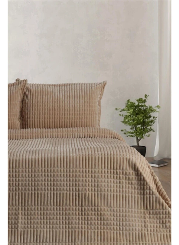 Merinos Modern Line 3 Parça Çift Kişilik Battaniye Seti Mocha