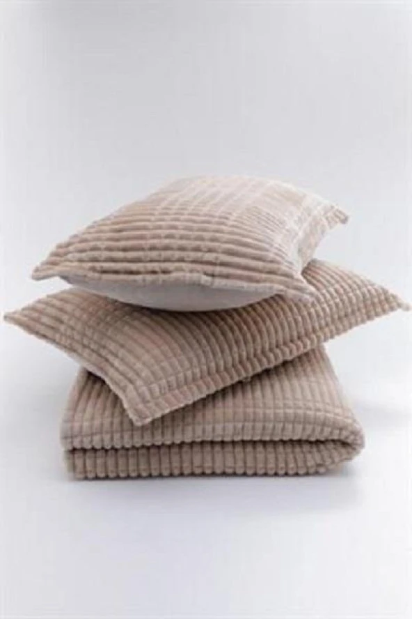 Merinos Modern Line 3 Parça Çift Kişilik Battaniye Seti Kutulu 220x240 Mocha - Resim 2