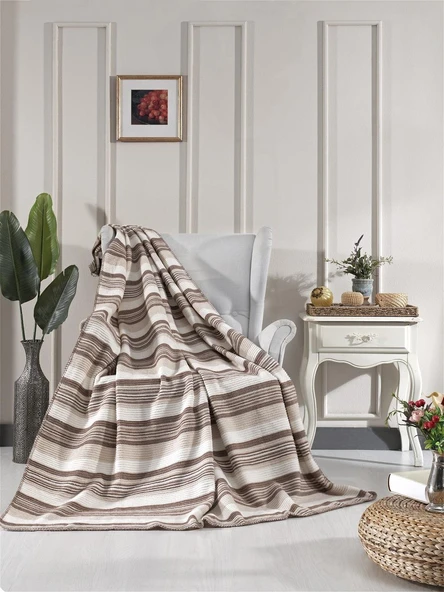 Aksu Waffle Çift Kişilik Pamuklu Battaniye 180x220 Bej ürün görseli