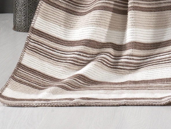 Aksu Waffle Çift Kişilik Pamuklu Battaniye 180x220 Bej - Resim 2