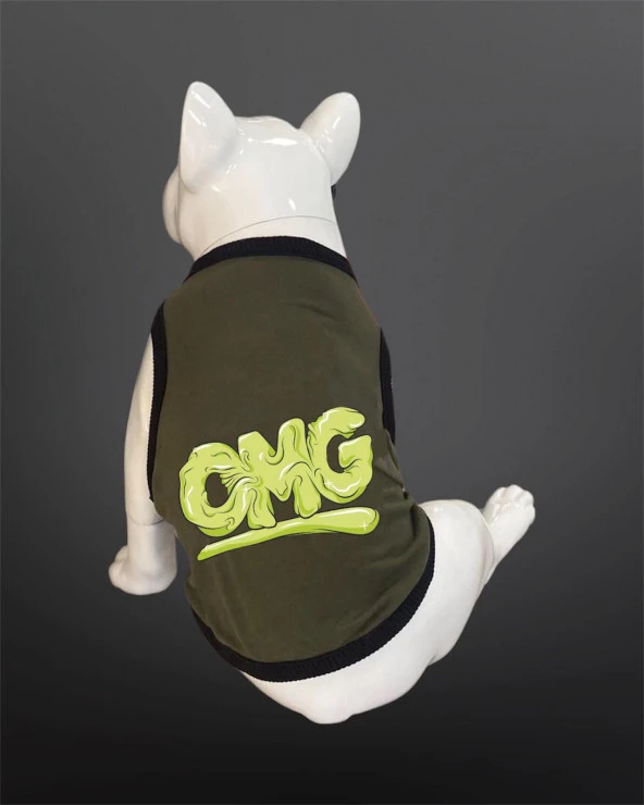 Kedi & Köpek Kıyafeti Atlet - OMG Baskılı Haki Yeşili Atlet