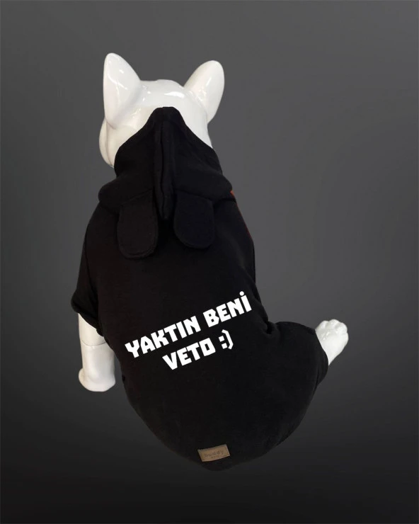 Kedi Ve Köpek Kıyafeti - Yaktın Beni Veto Baskılı Siyah Tulum