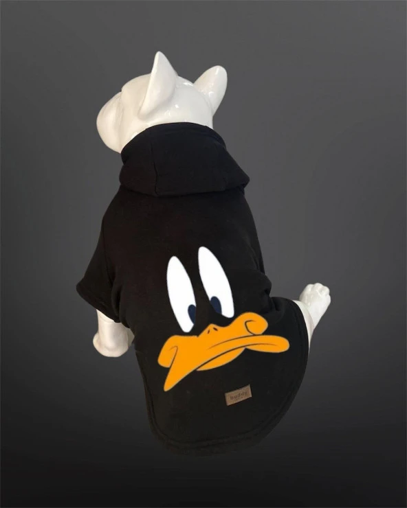 Kedi & Köpek Kıyafeti Sweatshirt - Duffy Duck Baskılı Siyah Sweatshirt