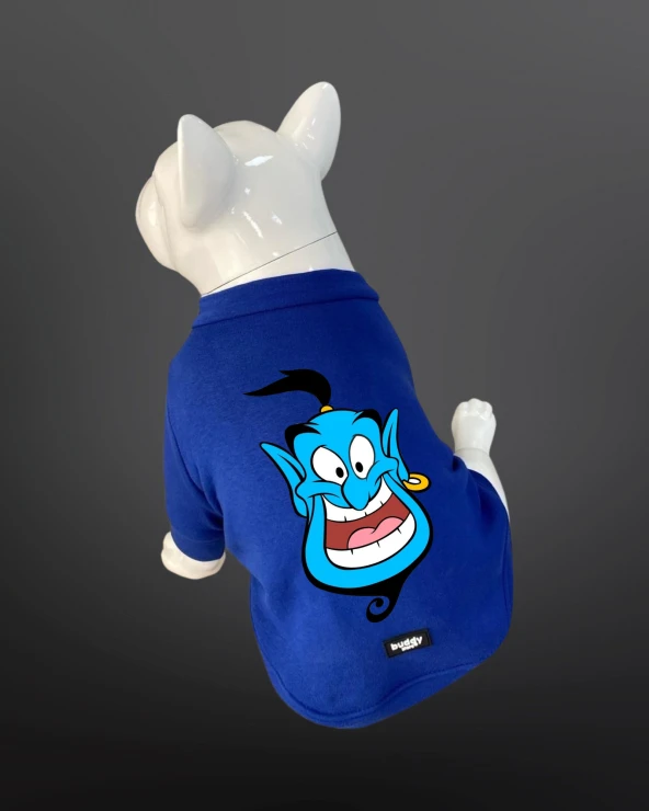 Kedi Ve Köpek Kıyafeti - Alaaddin Baskılı Saks Mavisi Kapüşonsuz T-shirt