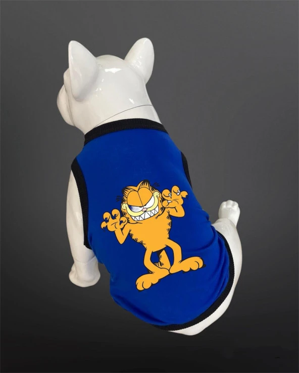 Kedi & Köpek Kıyafeti Atlet - Sinirli Garfield Baskılı Saks Mavisi Atlet
