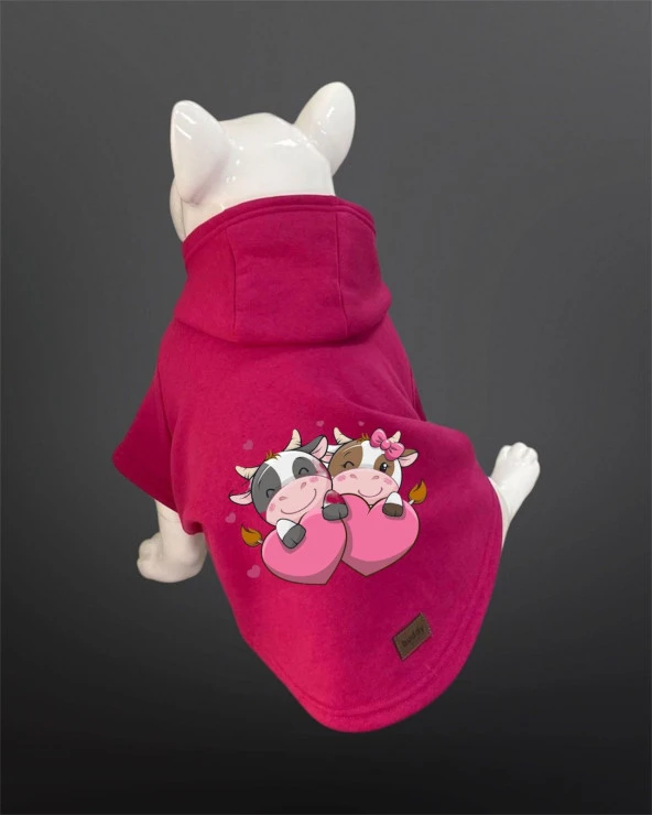 Kedi & Köpek Kıyafeti Sweatshirt - Sevgililer Günü - Aşık İnekler Baskılı Pembe Sweatshirt