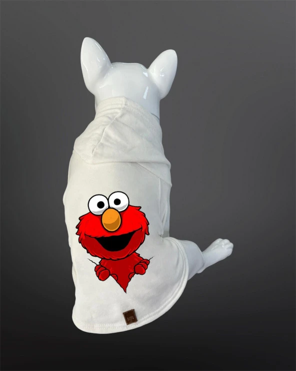 Kedi & Köpek Kıyafeti Sweatshirt - Elmo Baskılı Beyaz Sweatshirt