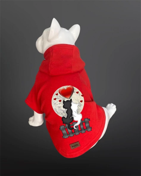 Kedi & Köpek Kıyafeti Sweatshirt - Sevgililer Günü - Aşık Cats Baskılı Kırmızı Sweatshirt