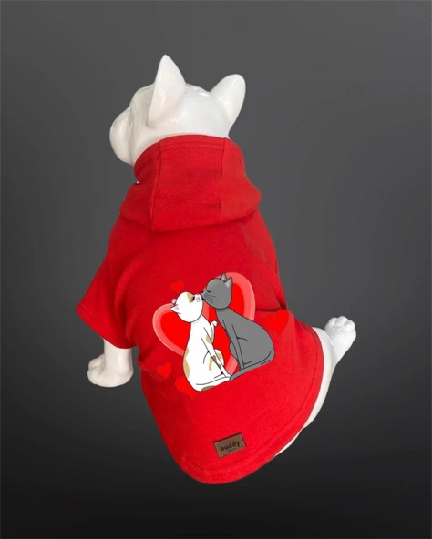 Kedi & Köpek Kıyafeti Sweatshirt - Sevgililer Günü - Sevgili Kediler Baskılı Kırmızı Sweatshirt