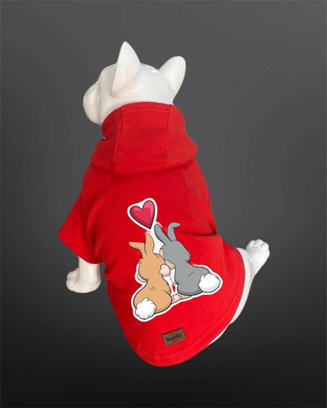 Kedi & Köpek Kıyafeti Sweatshirt - Sevgililer Günü - Aşık Tavşanlar Baskılı Kırmızı Sweatshirt