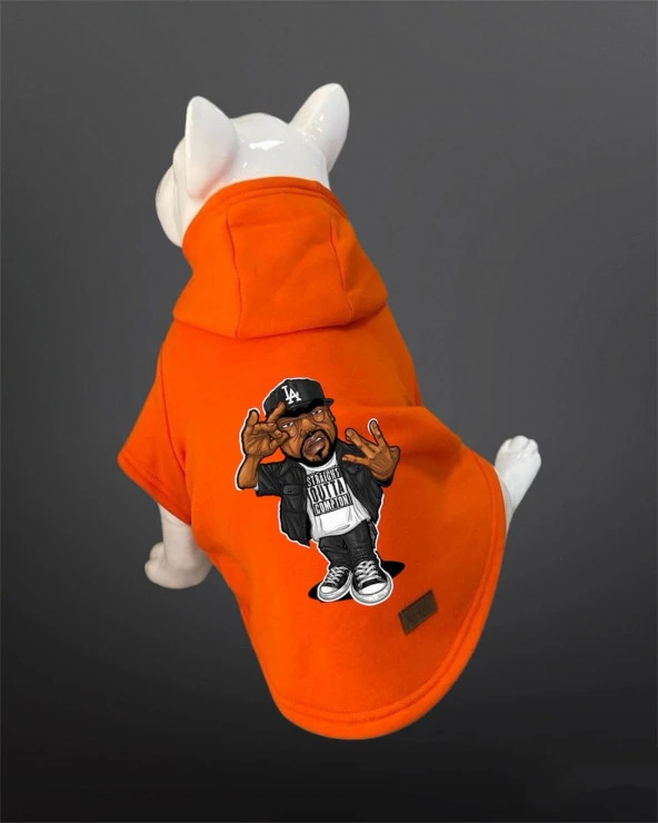 Kedi & Köpek Kıyafeti Sweatshirt - Rapçi Adam Baskılı Turuncu Sweatshirt