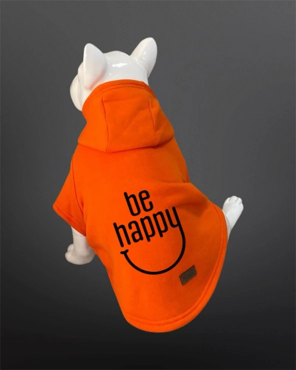 Kedi & Köpek Kıyafeti Sweatshirt - Be Happy Baskılı Turuncu Sweatshirt