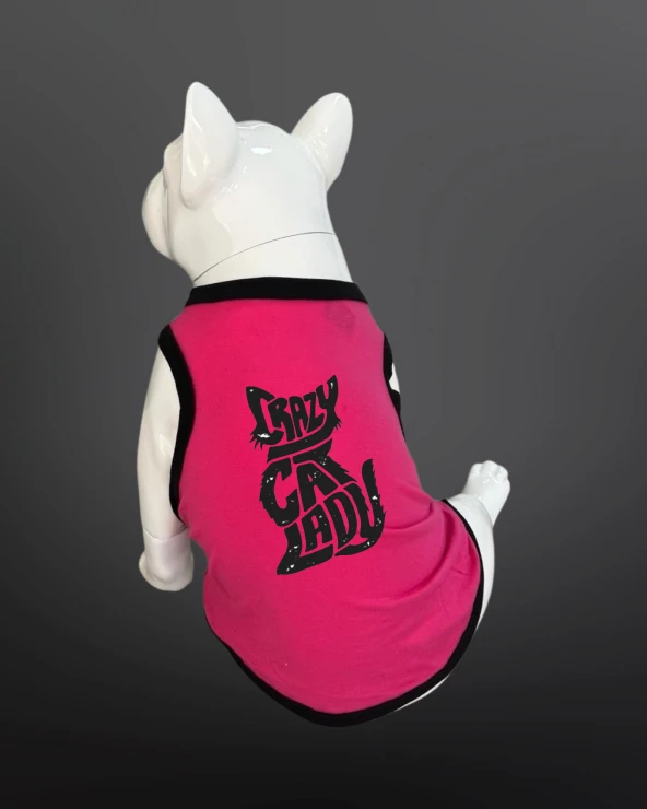 Kedi & Köpek Kıyafeti Atlet - Crazy Cat Lady Baskılı Pembe Atlet
