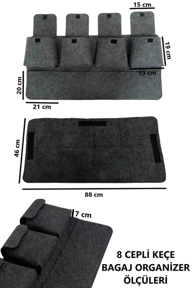 RevuBaby Bagaj Düzenleyici Organizer Çanta 8 Cepli Keçe Oto Araç Aksesuar Suv Ve Hb Için - 4
