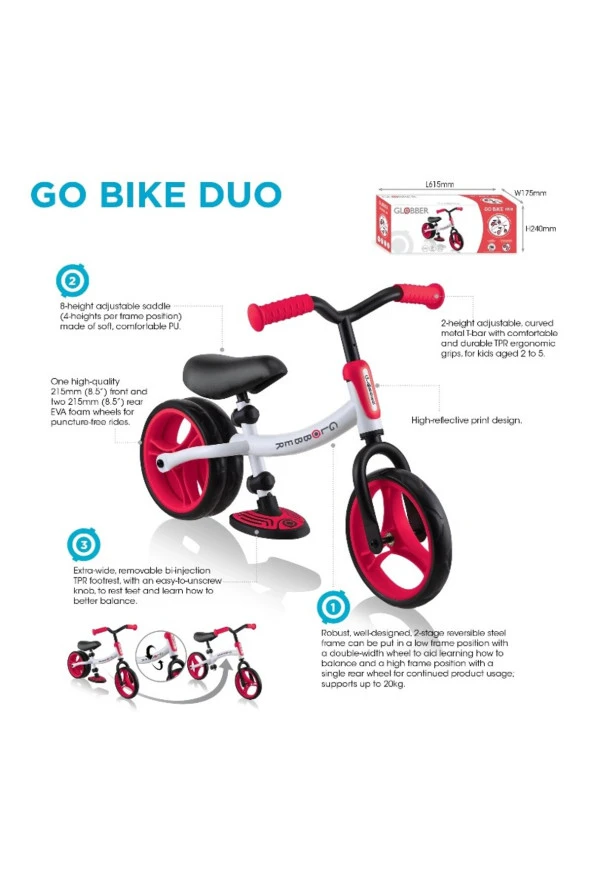 Globber Duo Denge Bisikleti - Kırmızı - Resim 7