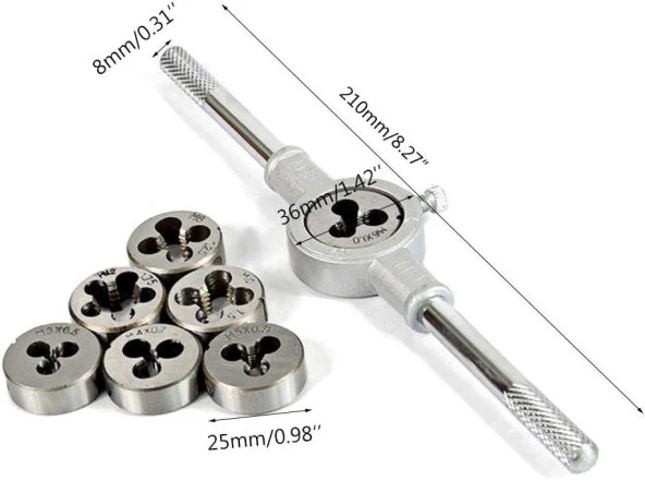 Valkyrie 8 Parça Pafta Seti ve Kolu M3 M4 M5 M6 M8 M10 M12 - 6