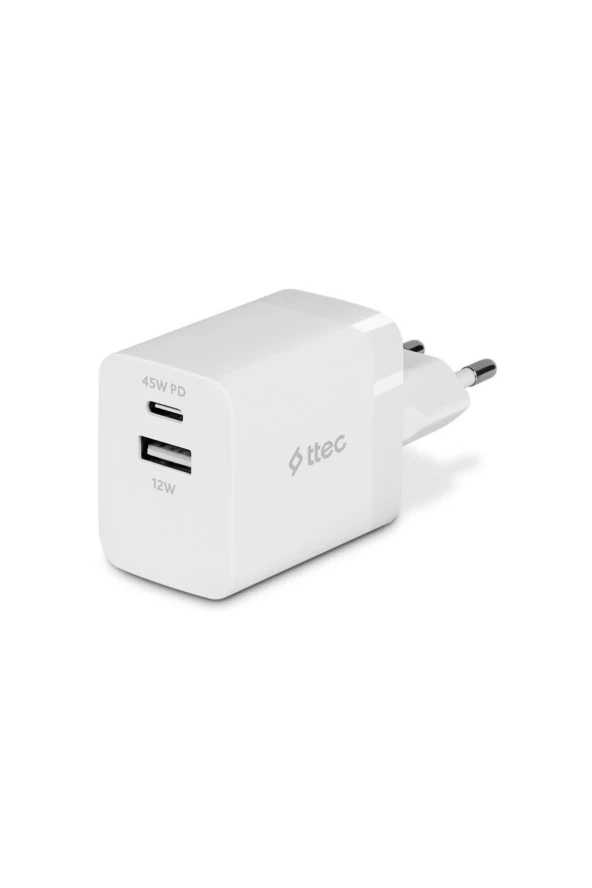 Ttec 2SCP02B SmartCharger Duo PD 45W Seyahat Hızlı Şarj Aleti USB-C+USB-A