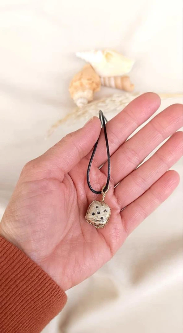 Zar Kolye Doğal Oniks Taşı El İşi Tel Sarma Tasarım Kadın Erkek Kız Takı - 2