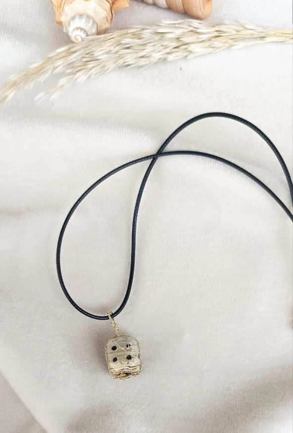 Zar Kolye Doğal Oniks Taşı El İşi Tel Sarma Tasarım Kadın Erkek Kız Takı - 5