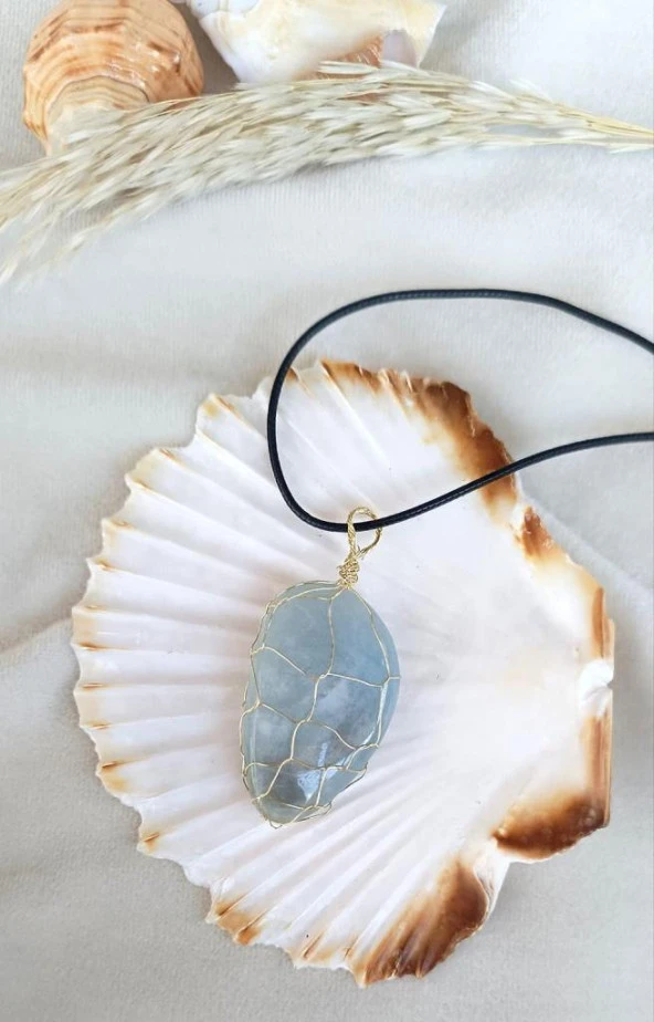 Kolye Aventurin Doğal Taş El İşi Tel Sarma Tasarım Çakra Charm Takı Kadın Kız Örgü - 2