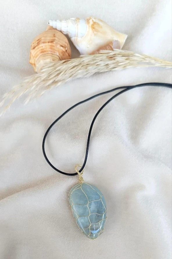 Kolye Aventurin Doğal Taş El İşi Tel Sarma Tasarım Çakra Charm Takı Kadın Kız Örgü - 5