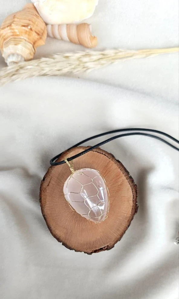 Kolye Kuvars Damla Doğal Taş El İşi Tel Sarma Tasarım Çakra Charm Takı Kadın Kız Örgü - 4