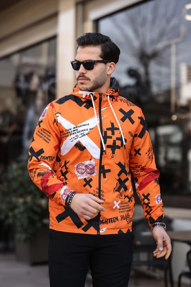 Turuncu Renk Dijital Baskılı Spor Model Kumaş Mont - 10