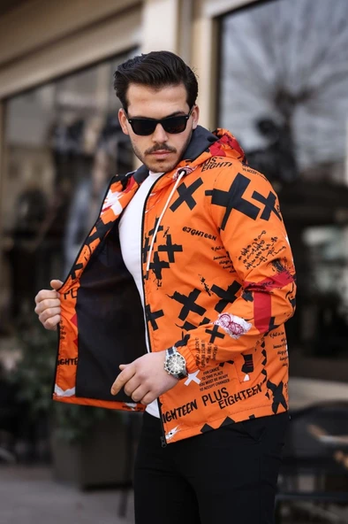 Turuncu Renk Dijital Baskılı Spor Model Kumaş Mont - 11