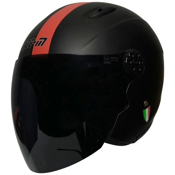 FREE-M 601 MAT SİYAH-KIRMIZI KASK (SİYAH CAMLI)