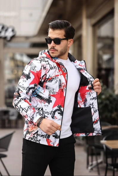 Beyaz Renk Yazı Baskılı Spor Model Kumaş Mont - 6