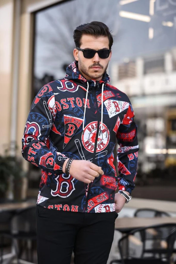 Kırmızı Renk Baskılı Spor Model Kumaş Mont - 2