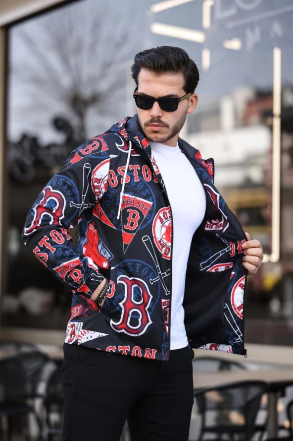 Kırmızı Renk Baskılı Spor Model Kumaş Mont - 4