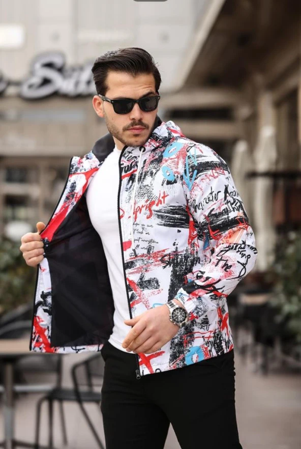 Beyaz Renk Yazı Baskılı Spor Model Kumaş Mont - 3