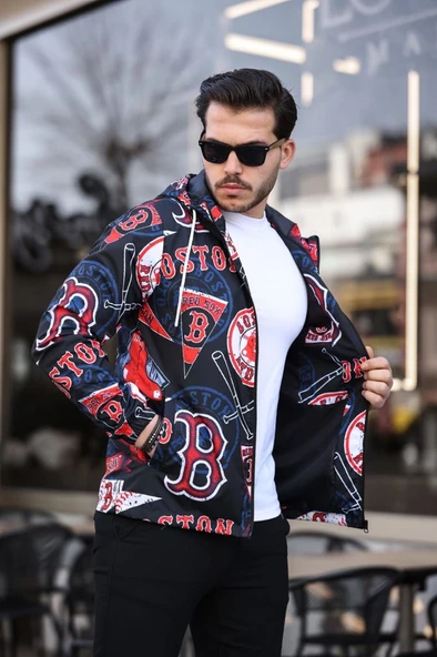 Kırmızı Renk Baskılı Spor Model Kumaş Mont - 6