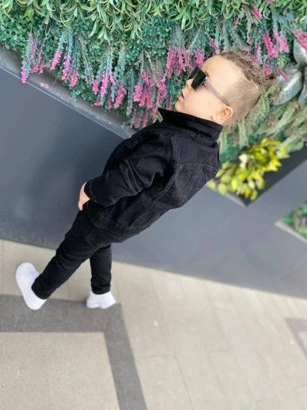 MODAVALS ERKEK ÇOCUK KOT CEKET & KOT PANTOLON 3 PARÇA KOMBİN-SİYAH - 11