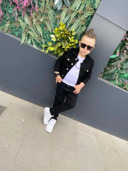 MODAVALS ERKEK ÇOCUK KOT CEKET & KOT PANTOLON 3 PARÇA KOMBİN-SİYAH - 9