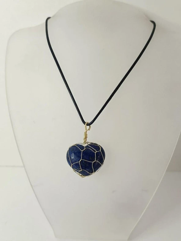 Kolye Kalp Doğal Taş El İşi Tel Sarma Tasarım Çakra Charm Takı Kadın Kız Örgü