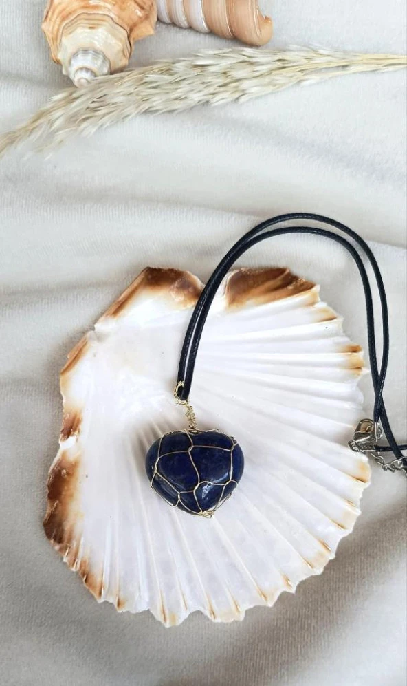 Kolye Kalp Doğal Taş El İşi Tel Sarma Tasarım Çakra Charm Takı Kadın Kız Örgü - 3