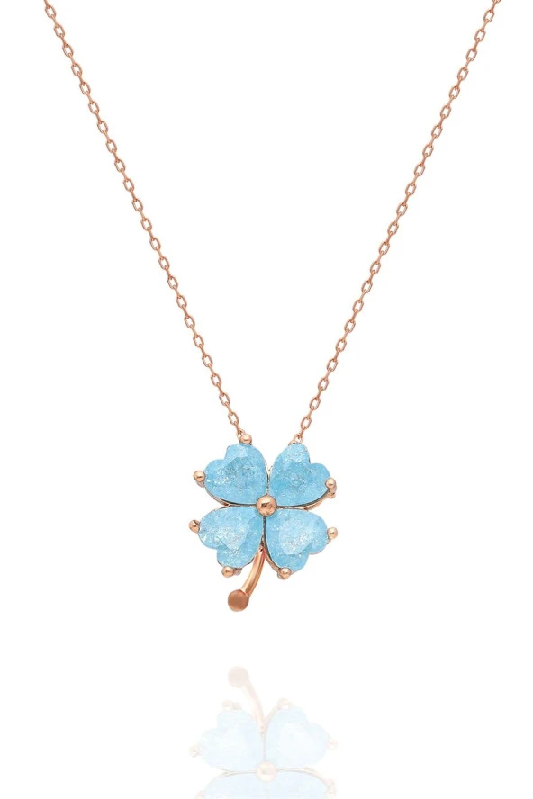 925 Ayar Buz Mavisi Yonca Kolye Kadın Gümüş Kolye ürün görseli