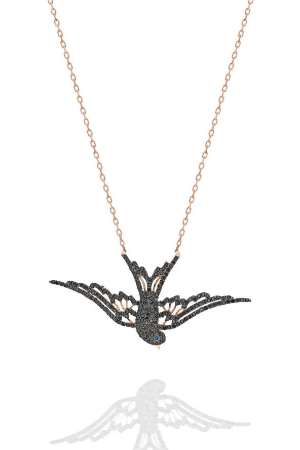 925 Ayar Siyah Taşlı Anka Kuşu Kolye Kadın Gümüş Kolye ürün görseli