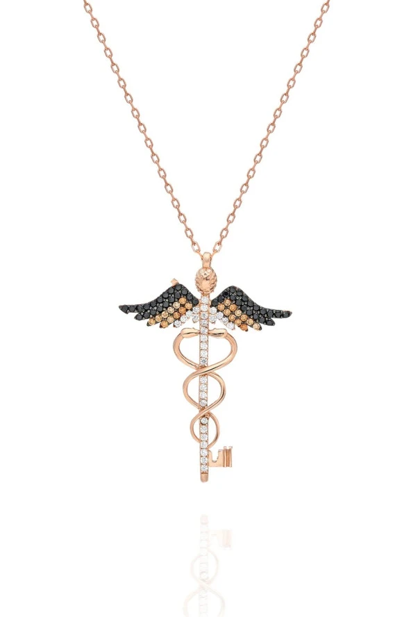 925 Ayar Anahtar Tıp Sembolü Kolye Kadın Gümüş Kolye ürün görseli